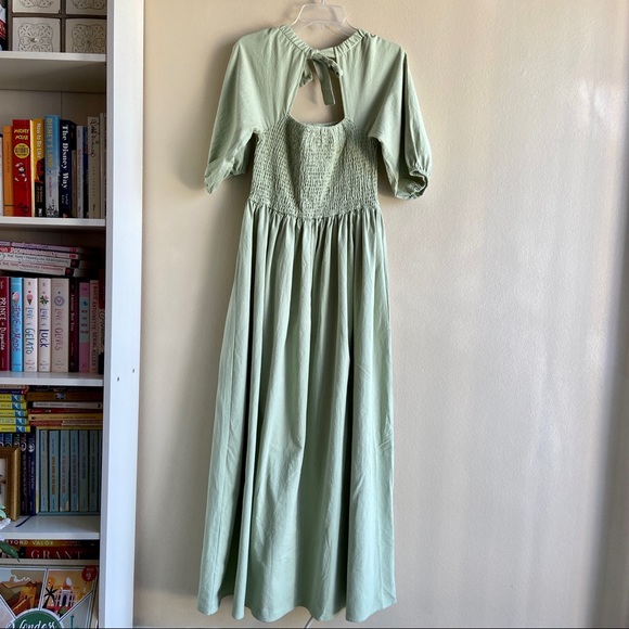 NWT | Nasty Gal Square Neck Puff Sleeve Maxi Dress Slit Shirred Bust Mint Green - Picture 7 of 10